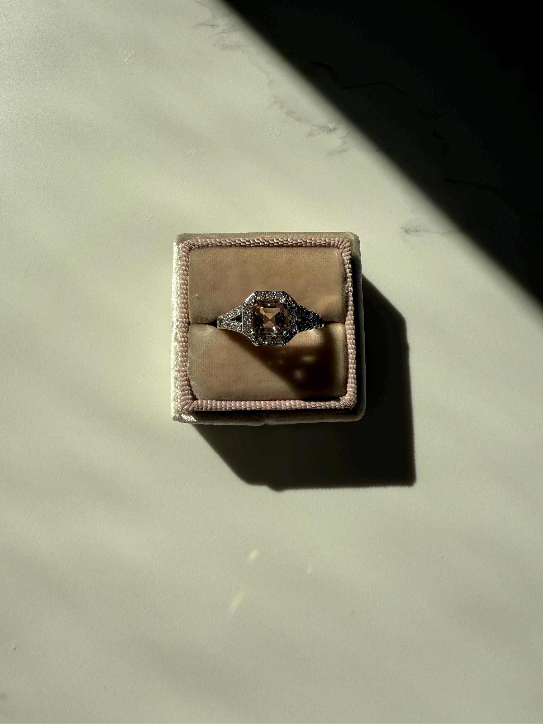 Vintage 14K White Gold Morganite, Diamond, and Blue Topaz Ring Engagement Ring - 1.56ct.